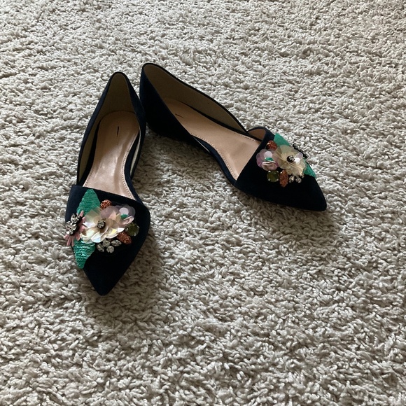 J.CREW COLLECTION SLOAN JEWELED D'ORSAY FLATS SIZE 5.5M DARK PACIFIC E7567.